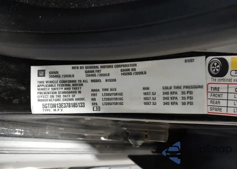 2007 Hummer H3 Suv z USA, uszkodzony, nr VIN 5GTDN13E378185133